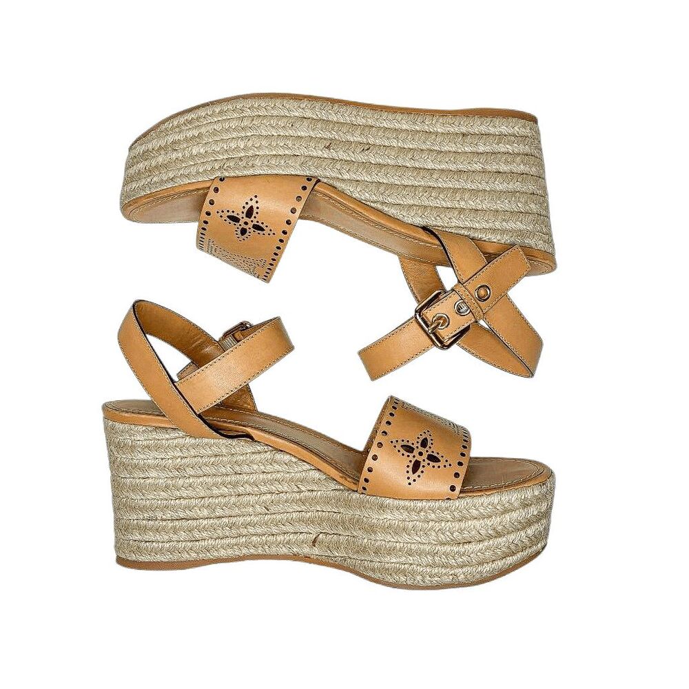 Louis Vuitton Starboard Wedge Cut Out Logo Sandals EU 40 Tan Espadrille Platform - Picture 6 of 10